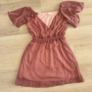 Altar'd State Medium Pink Flutter Sleeve V-Neck Dress